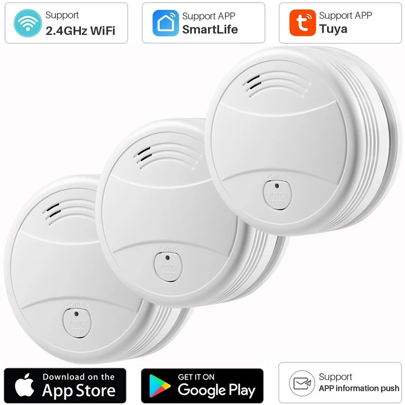 Tuya WiFi เครื่องตรวจจับควันสมาร์ทป้องกันไฟ 90dB Smoke Alarm Sensor Home Security ระบบทํางานร่วมกับ Tuya Smart Life APP 1