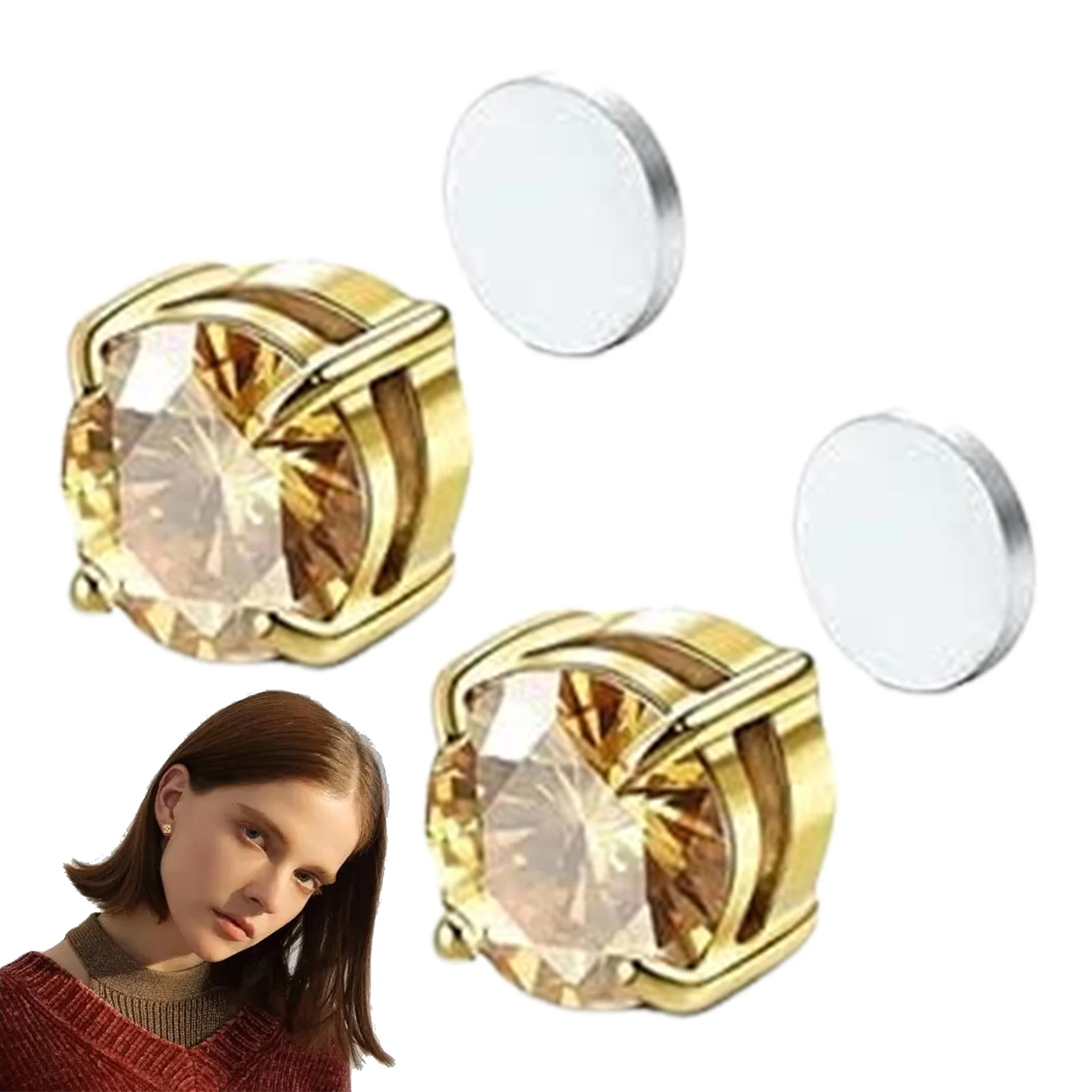 5 pares de clips de cristal no perforantes en pendientes magnéticos para  hombre y mujer Pendientes falsos con imán GeweYeeli PS11461-01