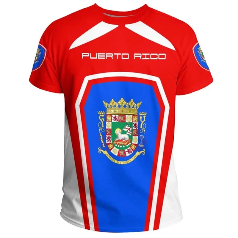 

New Summer 3D Puerto Rico National Flag Printing T Shirt Puerto Rico Coat Of Arms Graphic T-shirts For Men Vintage Tee Shirt Top