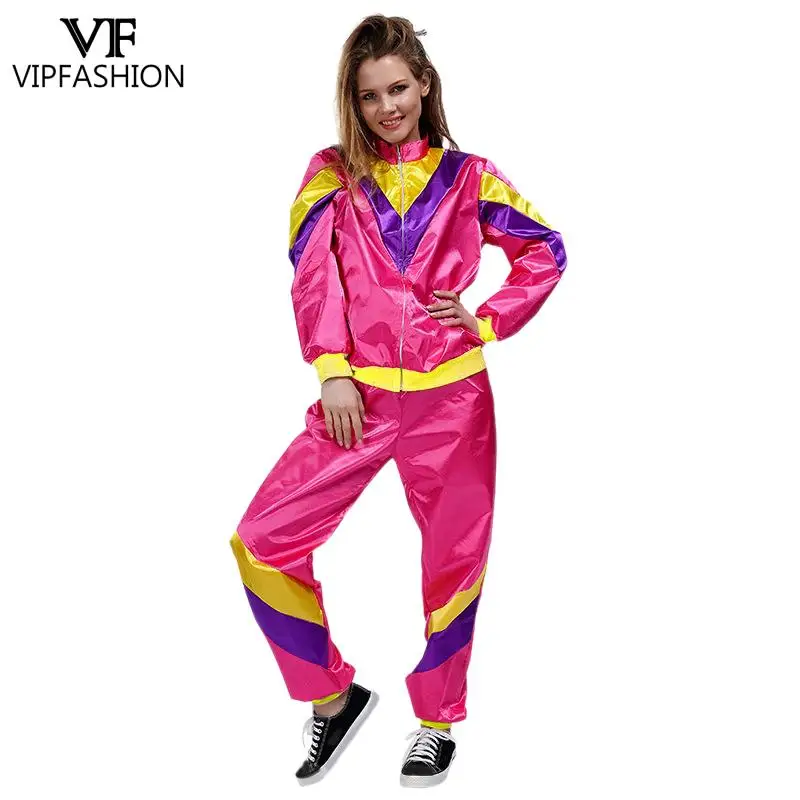 

VIPFASHION Unisex Hip-Hop Suits Pink Hippie Costume 80S Retro Hiphop Jazz Jacket Pants Polyester Party Show Outfit for Man Woman