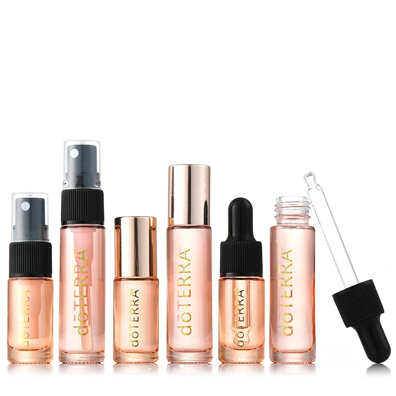 

50pcs 5ML 10ML Essential Oil Empty Vial Pink Glass Dropper Roller Refillable Storage Vial for Doterra Essential Oil Sample Vials