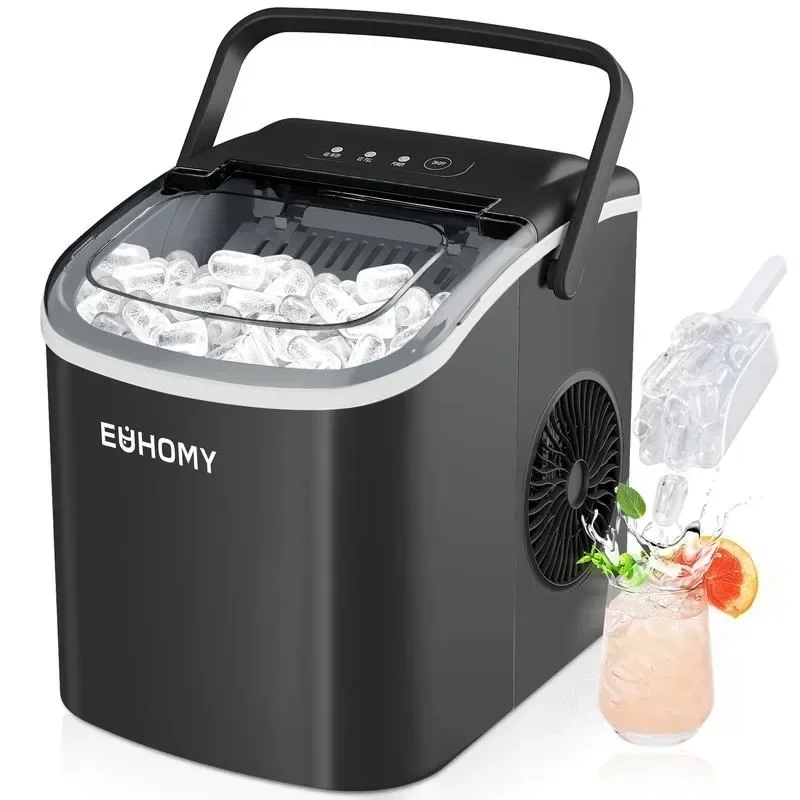 EUHOMY Ice Maker Countertop , 26lbs in 24Hrs, 9 Ice Cubes Ready in 6 Mins, Auto-Cleaning Portable Maker with Basket Scoop