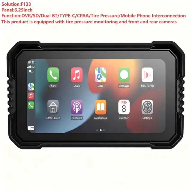 DST-625F Motorcycle Recorder Carplay 6.25-inch Motorcycle Navigation with Front and Rear Cameras and Tire Pressure Monitoring