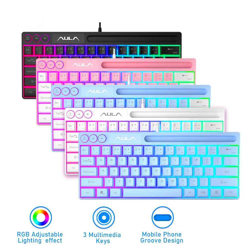 

Mini 64 keys Wired keyboard Backlight Membrang Keyboard USB Interface For Laptop computer PC gamer Small size Keypad pink blue