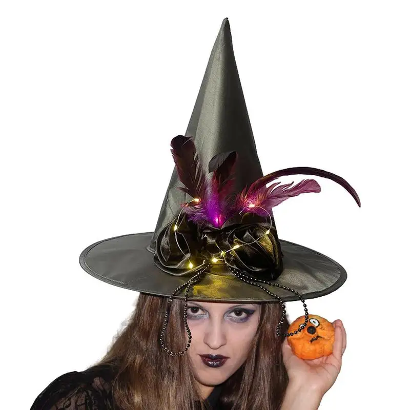 

Soft Black Witch Hat Adult Witch Vampire Halloween Costumes Wizard Costume Halloween Party Decor Luminous Witches Caps for Adult