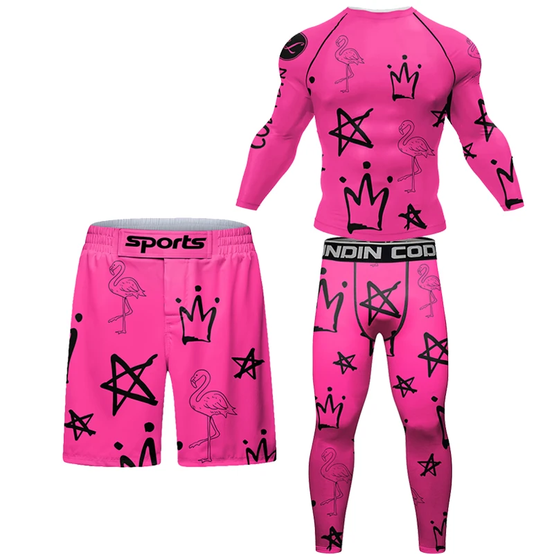 Boxing Compression MMA T-Shirts Shorts for Men Gym Workout Sportswer Undershirts Sets Rash Guard Athletic Rahsguard T-Shirt Tops sports apparel mens t shirt