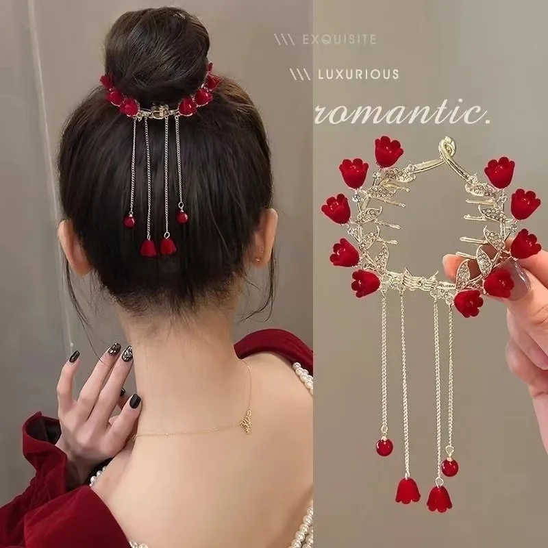 Damen-Haarspange mit Quasten und Strasssteinen, exquisiter Glitzer-Maruko-Stirnband, Haarspange, 2025, Valentinstagsgeschenk für Freundin, Ehefrau – Detail 2