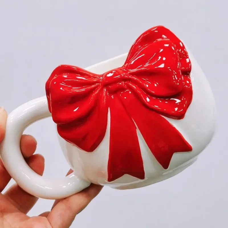 

Cute Hand-painted Bowknot Ceramic Water Cup Large-capacity Mug Coffee Cup Milk Cup Creative Exquisite Coffee Cup Birthday Gift