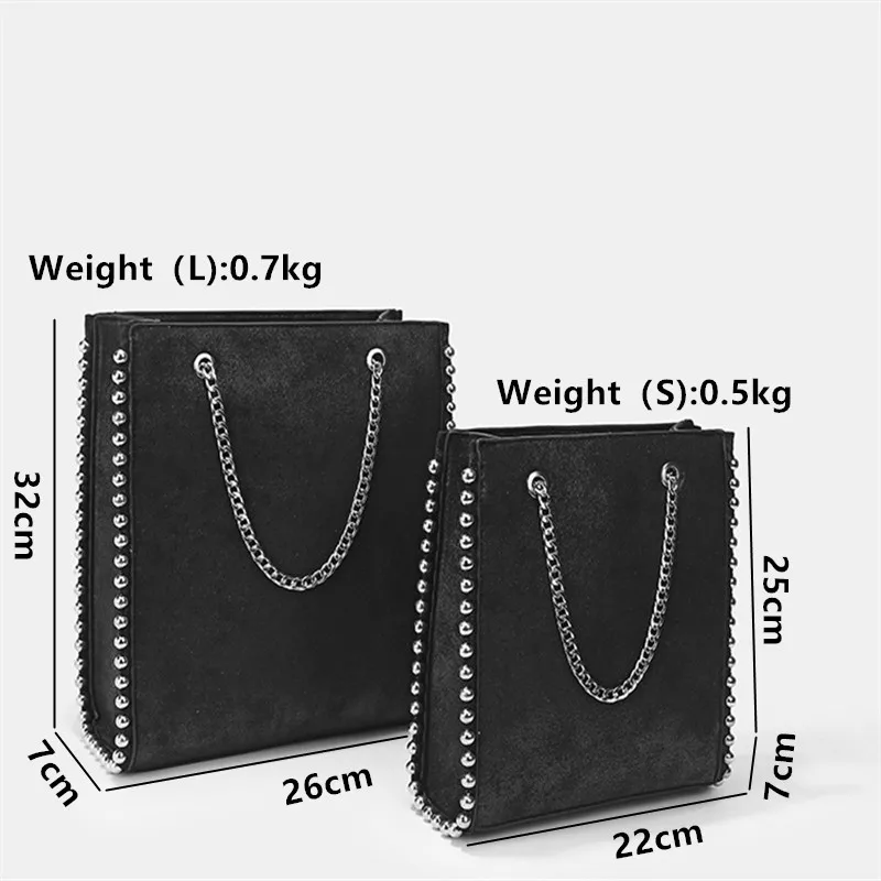 Retro Large Capacity Women Tote Bag Fashion Chain Rivet Bead Shoulder Bags Lady Commuting Pu Leather Purses and Handbags Bolsas