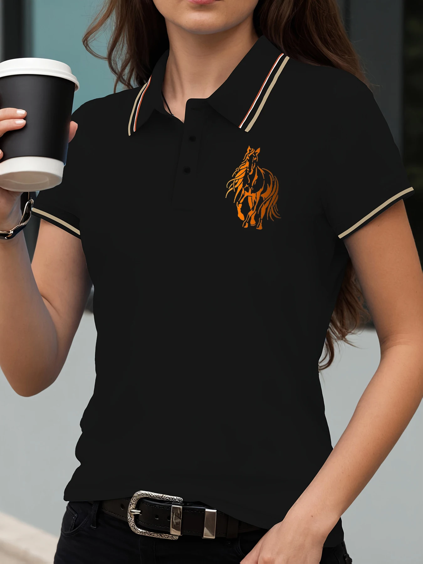 Golden Warhorse Printing Polo Shirt Women S8d7657725e1c460896ba28865c898dd1N