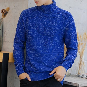 YJKVUR 2024 New 100% Cotton Knit Turtleneck Thick Sweater Men Vintage Winter Warm Knitwear Classical Pullovers Knit Jumper 1