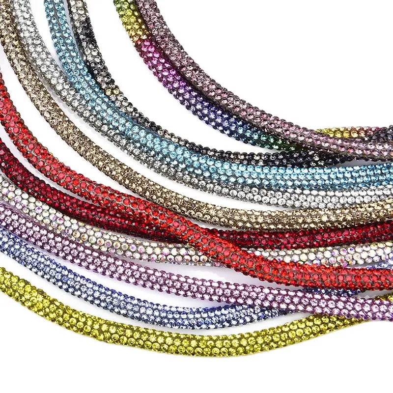 5 Yards 6mm Round Rhinestone Cord Trim Bling Diamond Crystal Rope DIY Hoodie Drawstring Clothing Shoes Accessories