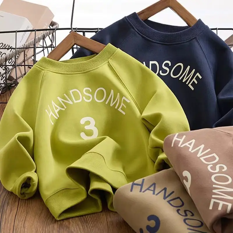 

Boy's Hoody Medium and Large Children 2023 Fashionable Spring New Children's Pullover Loose and Handsome Casual Bottoming Shirt