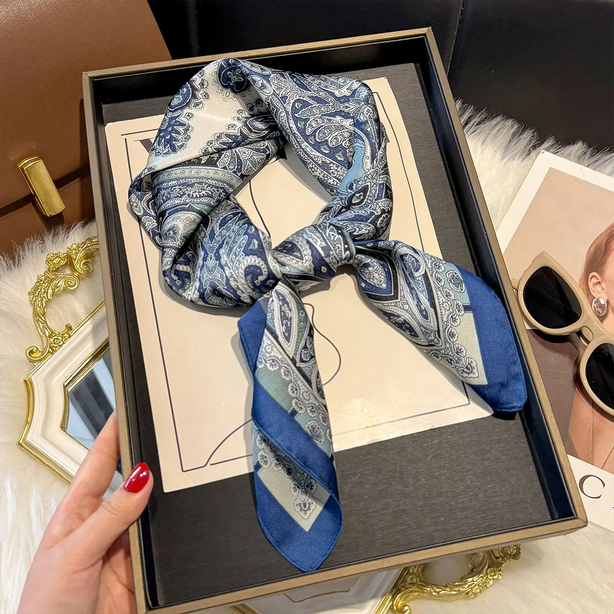 Spring and Autumn NEW Paisley Square Scarf Women Satin Shawl Wrap Hijab Female Hair Luxury Headkerchief Sun Protection Bandana