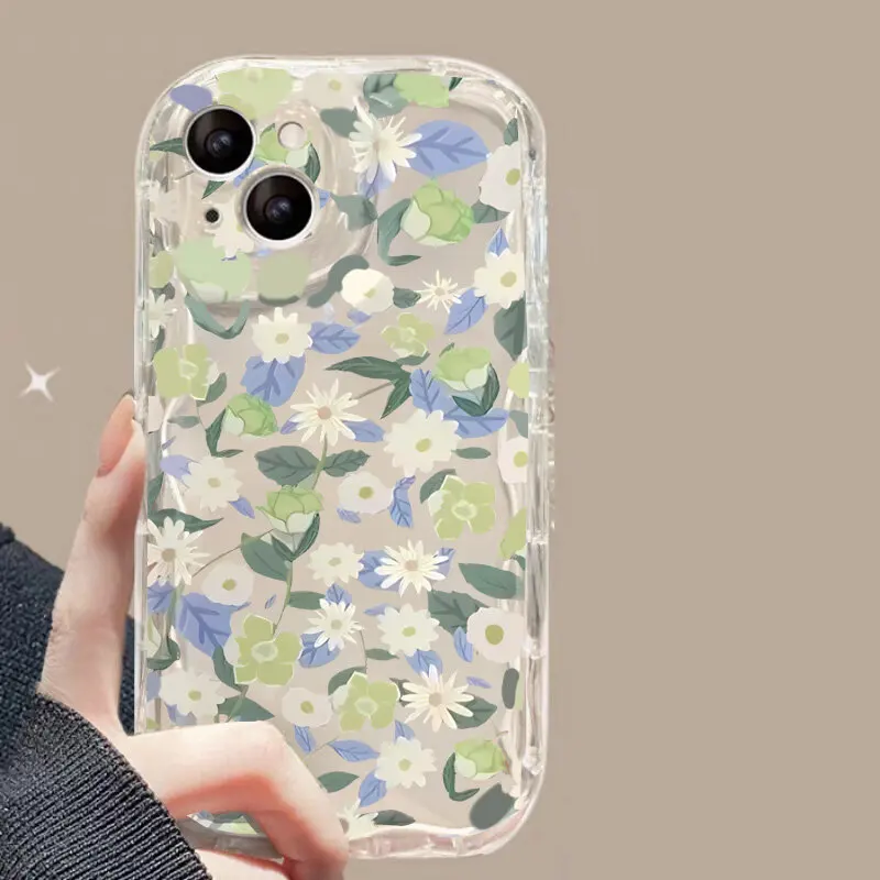 Cute Peach Blossom Flower Shockproof Phone Case with Wavy Design