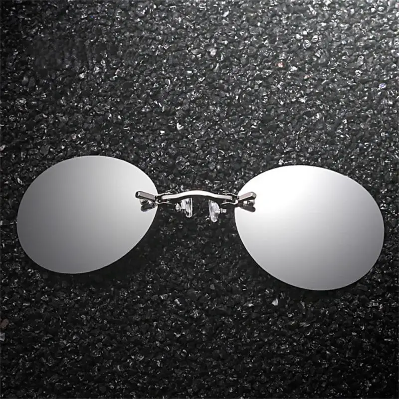 Clip On Nose Glasses Round Rimless Matrix Morpheus Sun Travel Shades Goggles Mini Frameless Vintage Men UV400_voghion.com
