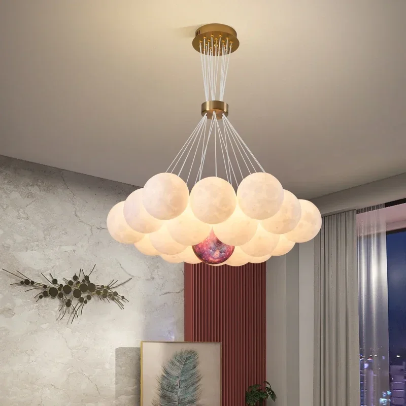 

3D Printed Moon LED Chandelier 7/13/19 Heads Ball Pendant Light Living Room Decoration Suspension Bedroom Lamp