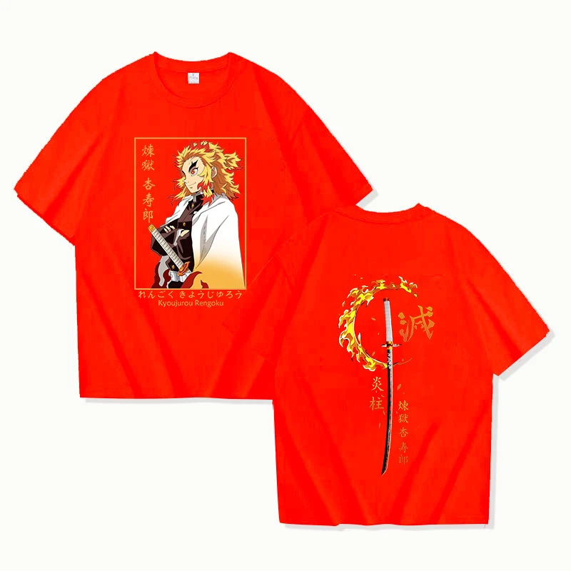 Hot New Anime Rengoku Kyoujurou Printed Men's Summer Short Sleeve Tee Shirts Round Neck Casual Summer Unisex Tops 3