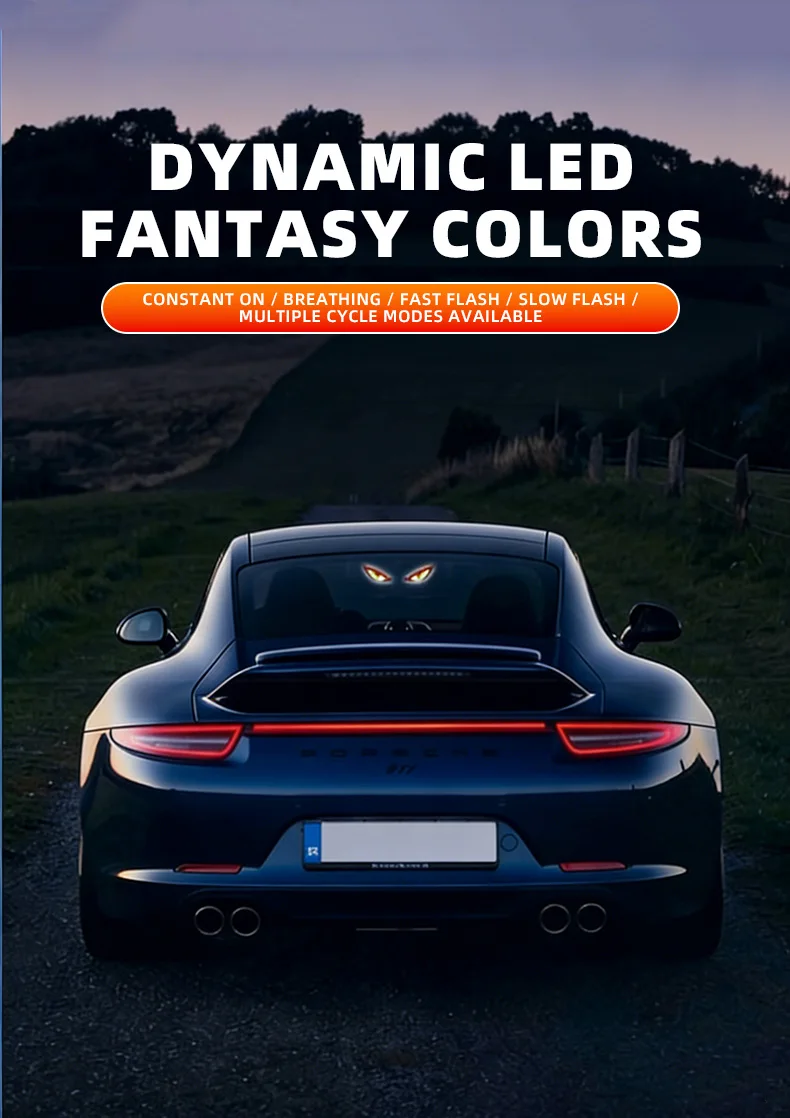 Solar Powered Car Neon Light Wireless Cool DEMON EYE Led Ambient Light Suction Cup USB Rechargeable Atmosphere Breathing Lamp