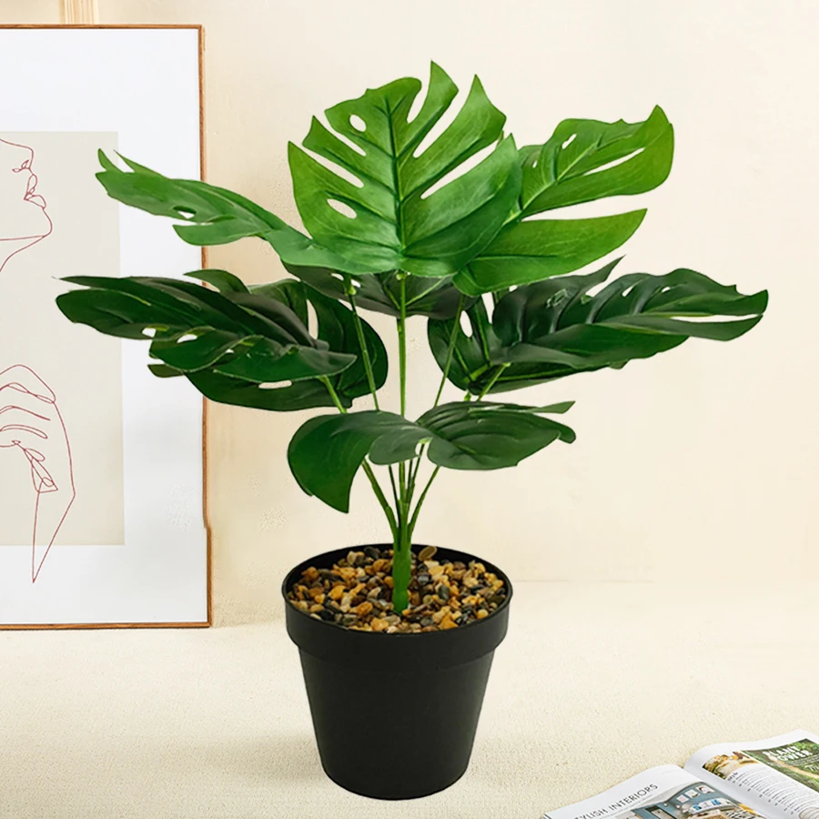 1 Plant of Very Realistic Green Artificial Monstera Tree Four-Season Evergreen Indoor and Outdoor Bonsai Cuttings Modern Minimalist Style Room Courtyard Porch Decoration Tropical Artificial Plants Without Flower Pots