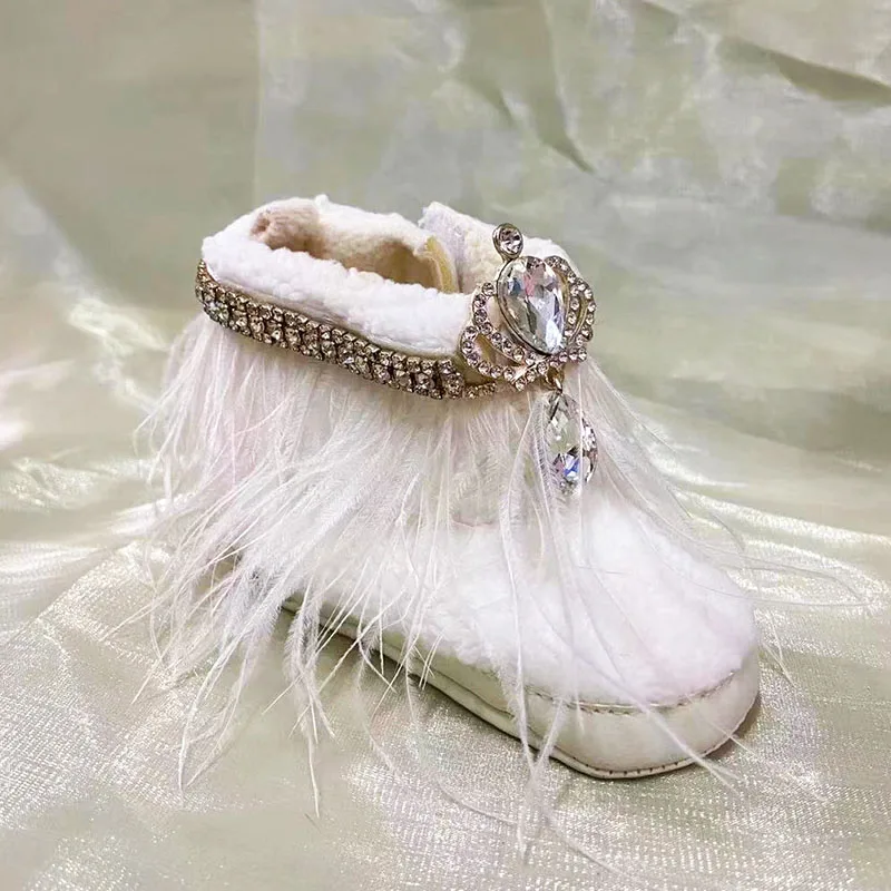 Dollbling Turkey Hair Crown Diamond Feather Fur Tassel Infant Snow Boots Toddler Shoes Baby Girl Etsy Handmade Luxury Botties