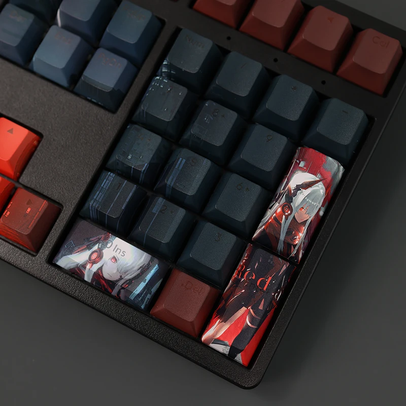 Pbt Dye Sub Backlit Keycaps Anime Gaming Key Caps para Ansi 61 87 104 108 Chaves Grupo Rainbow Punishing Crimson Abyss Keycap - Imagem 4