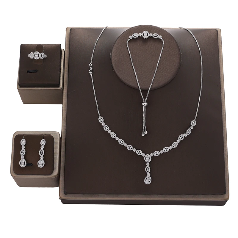 

Набор ювелирных изделий, модное циркониевое ожерелье, браслет, кольцо, серьги, романтический свадебный набор, подарок CN2700, женские серьги