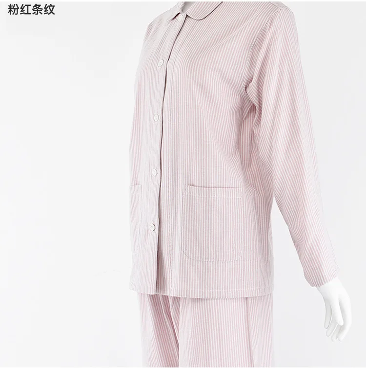 Casual 100% Baumwolle Langarm Pijamas Frauen Revers Hemd Hosen Anzug Frühling Herbst Pyjamas Weibliche Nachtwäsche Männer Pyjamas Sets – Detail 1