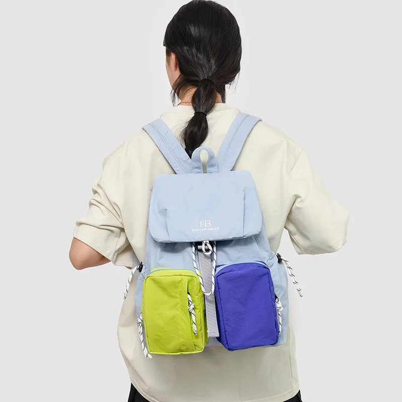 Casual Versatile Color Block Trendy Student Backpack New Oxford Cloth Outdoor Travel Double Shoulder Bag