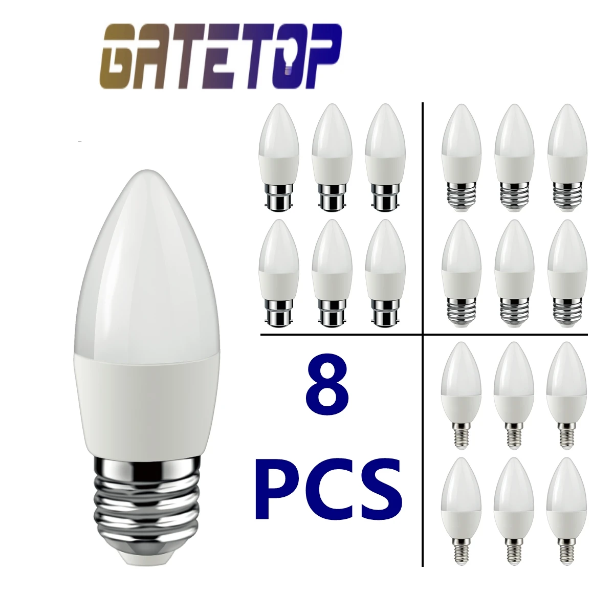 8Pcs Led Bulb Lamps Candle mini E14 E27 B22 3W-7W 3000k 4000k 6000k AC220V Led Candle Bulb For Home Decoration Lamp Crystal