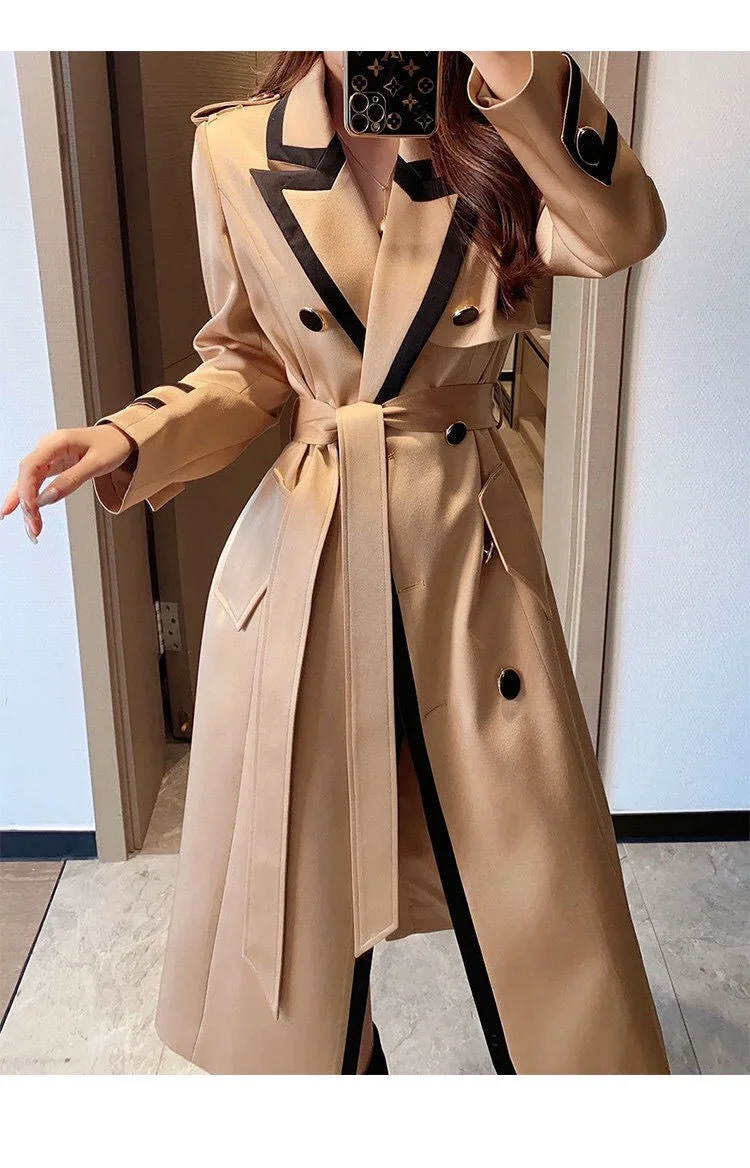 Women's Coat Spring Autumn Windbreaker Khaki Jacket Female Stitching Windproof Long Ladies Cloak High-end Custom Trench Coat New hooded puffer jacket