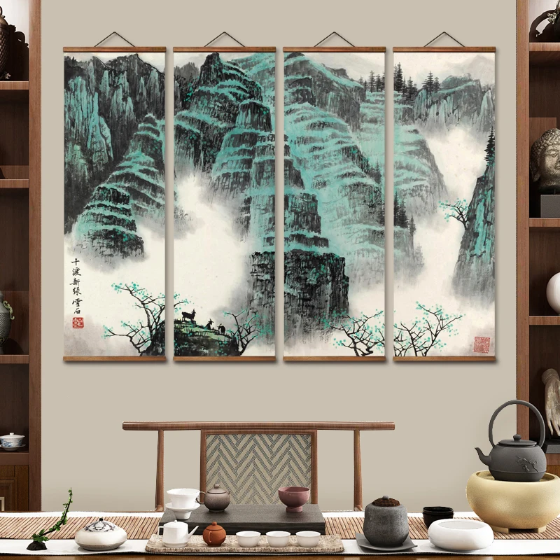 

Декоративный пейзаж в китайском стиле MT0016, настенные художественные плакаты на холсте, картины с прокруткой из массива дерева