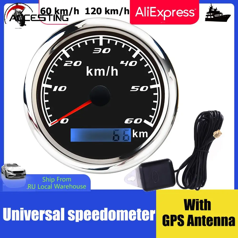 85mm GPS Tacho Gauge Tachometer Kilometerzähler 0-60 km/h für Auto Motorrad  Boot