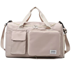 Spacious Women's Travel Duffel Bag with Shoe Compartment - 2024 Weekender & Fitness Companion (Beige)