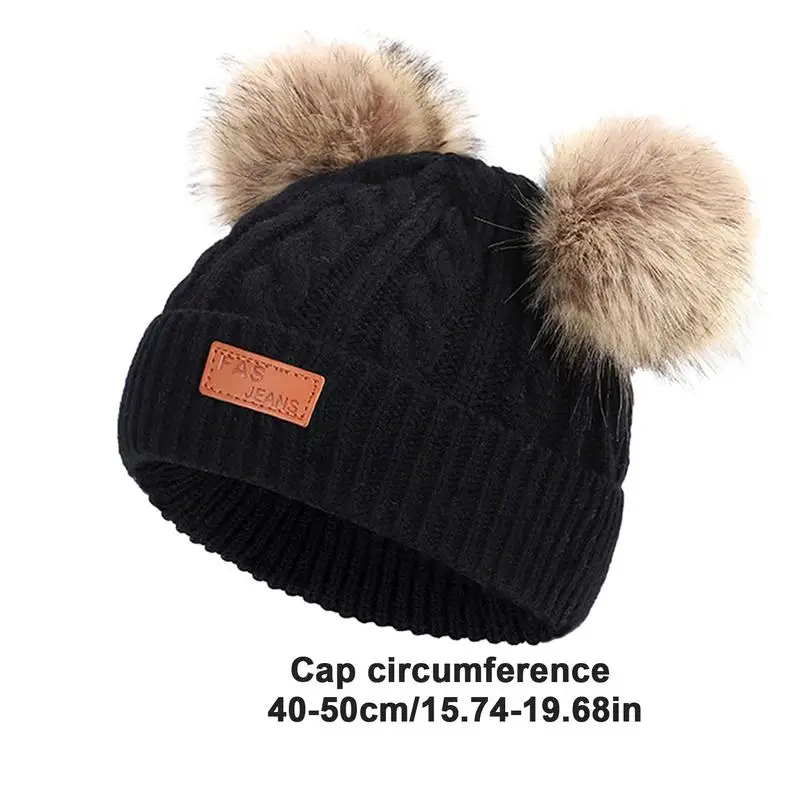 Kids Double Pompom Hat Knitted Ski Beanie Hat Comfortable Warm Stretchy Kids Beanie Hats For Boys Girls Toddler Baby School