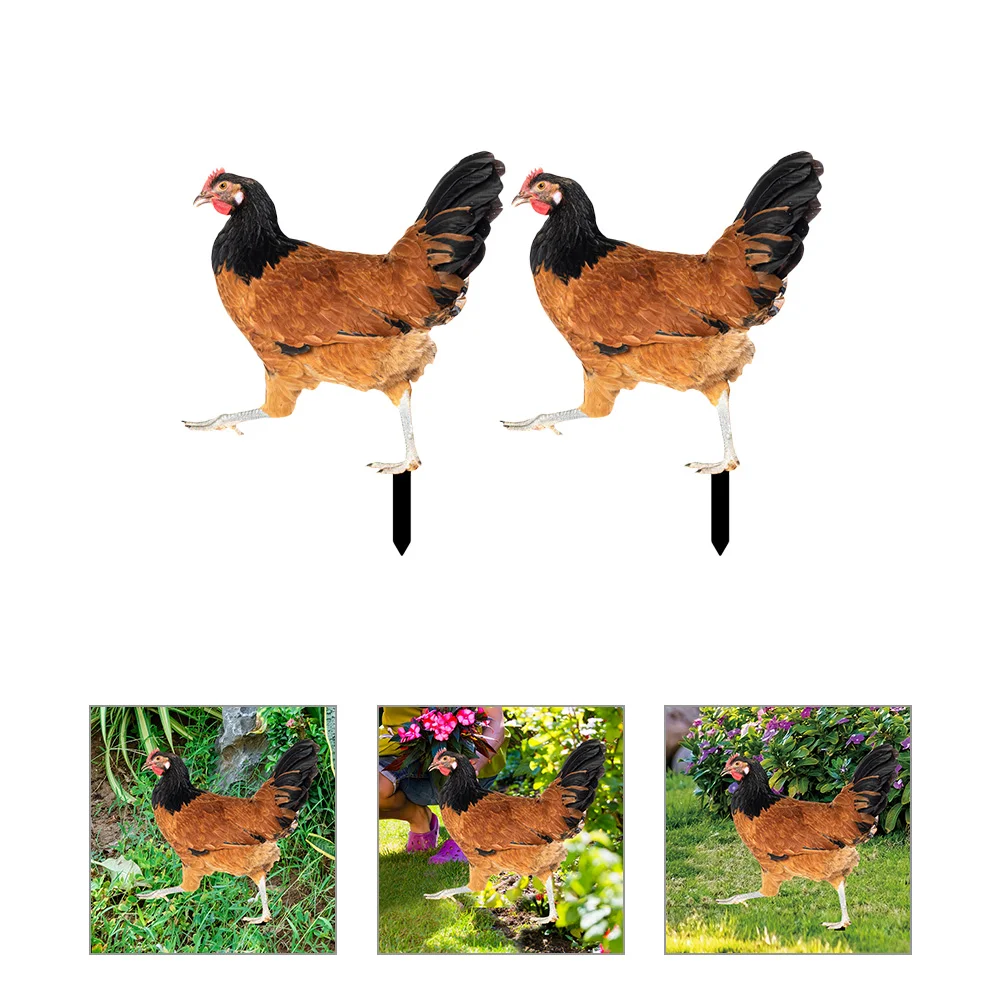 

2 Pcs Garden Decoration Yard Hen Ornaments Flower Pot Stakes Acrylic Chicken Sign