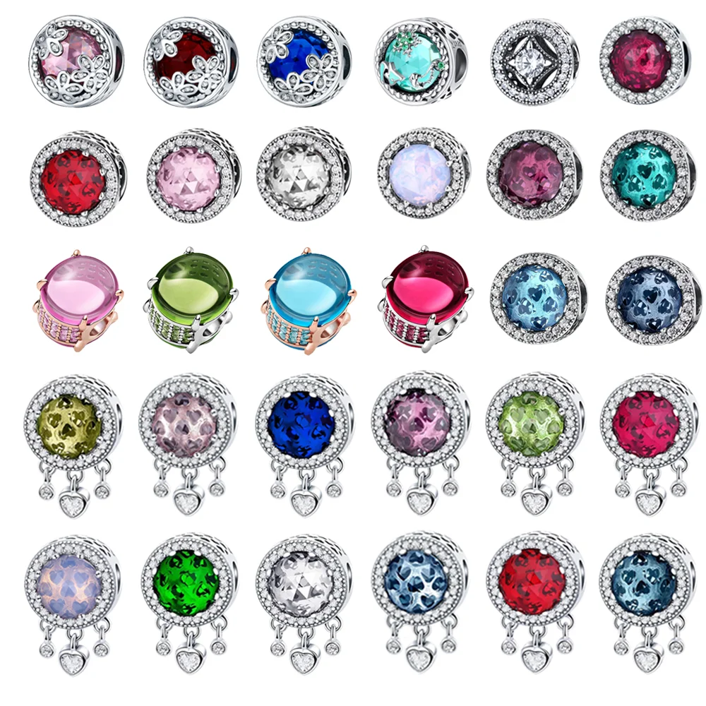 New Colorful Zircon Series Sparkling Charm Beads Fit Original Pandora Charms 925 Silver
