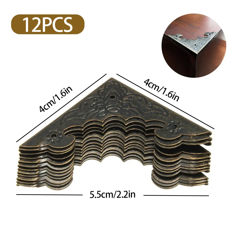 12Pcs Antique Corner Protector Brass Decorative Jewelry Chest Wine Gift Box Wooden Case Corner Brackets Box Angle Protect Cover