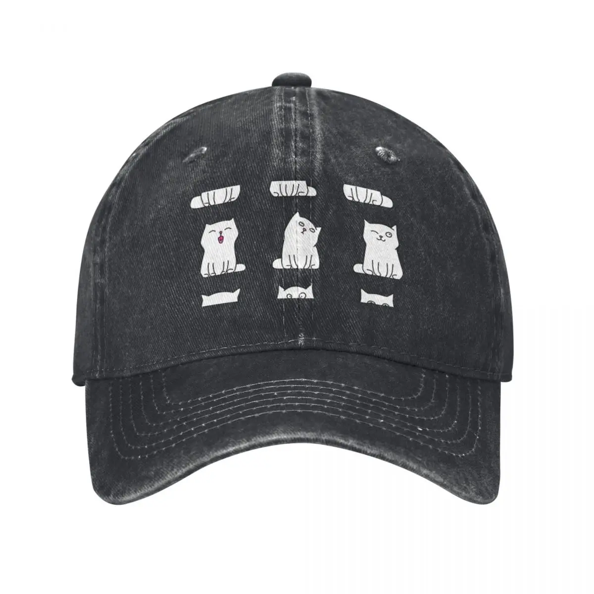 

Nine Cute White Kittens Baseball Caps Vintage Denim Washed Headwear Unisex Style Outdoor Running Hats