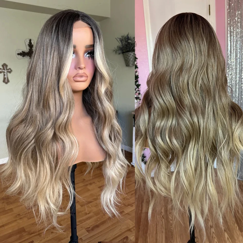 Human Hair Synthetic Blended Fiber Lace Front Wig Heat Resistant up to 350&deg; Combs Adjustable Straps Inside Glueless Wig