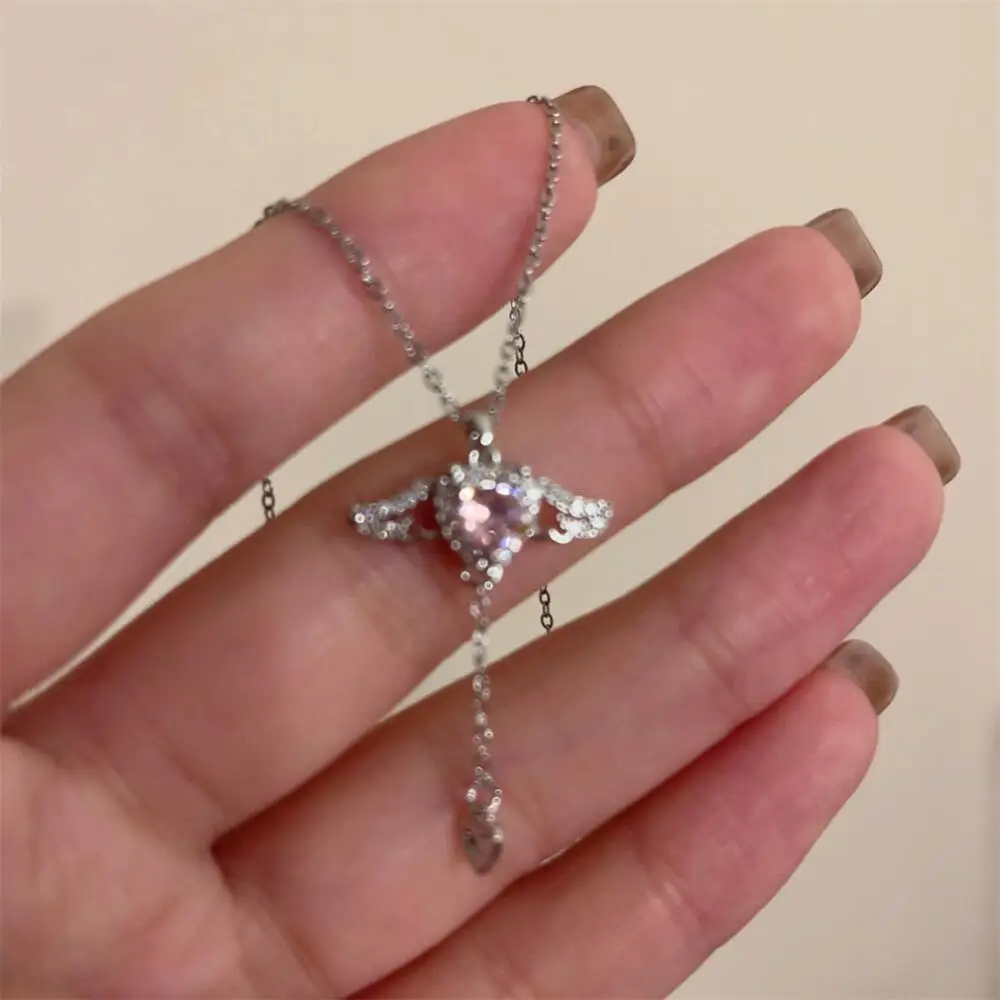 Collana con ciondolo a forma di cuore con ali d'angelo in cristallo, per donne e ragazze, semplice, y2k, rosa, bianco, zircone, elegante, gioielli da donna_voghion.com