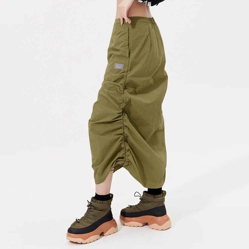 OhSunny Spring Summer Sunscreen Long Skirt Women Paper Feeling Fabric Anti-UV UPF50+ Adjustable Drawstring  A-line Wrap Dress