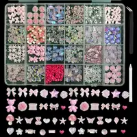 1Box Multi-Style Colorful Resin Bear Bow Flower Nail Charms Alloy Butterfly Cherry Simulated Pearl Nail Art Accessories for DIY 2