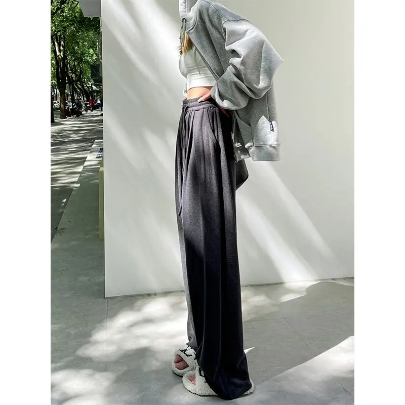 Autumn Winter 2022 Women's Casual Straight Wide Leg Trousers Harajuku Streetwear Solid Loose Drawstring Joggers Pants Sweatpants