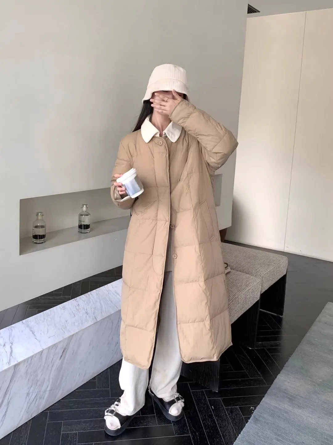

Women's Clothing Thin shirt collar loose slimming white duck down coat Winter New 170