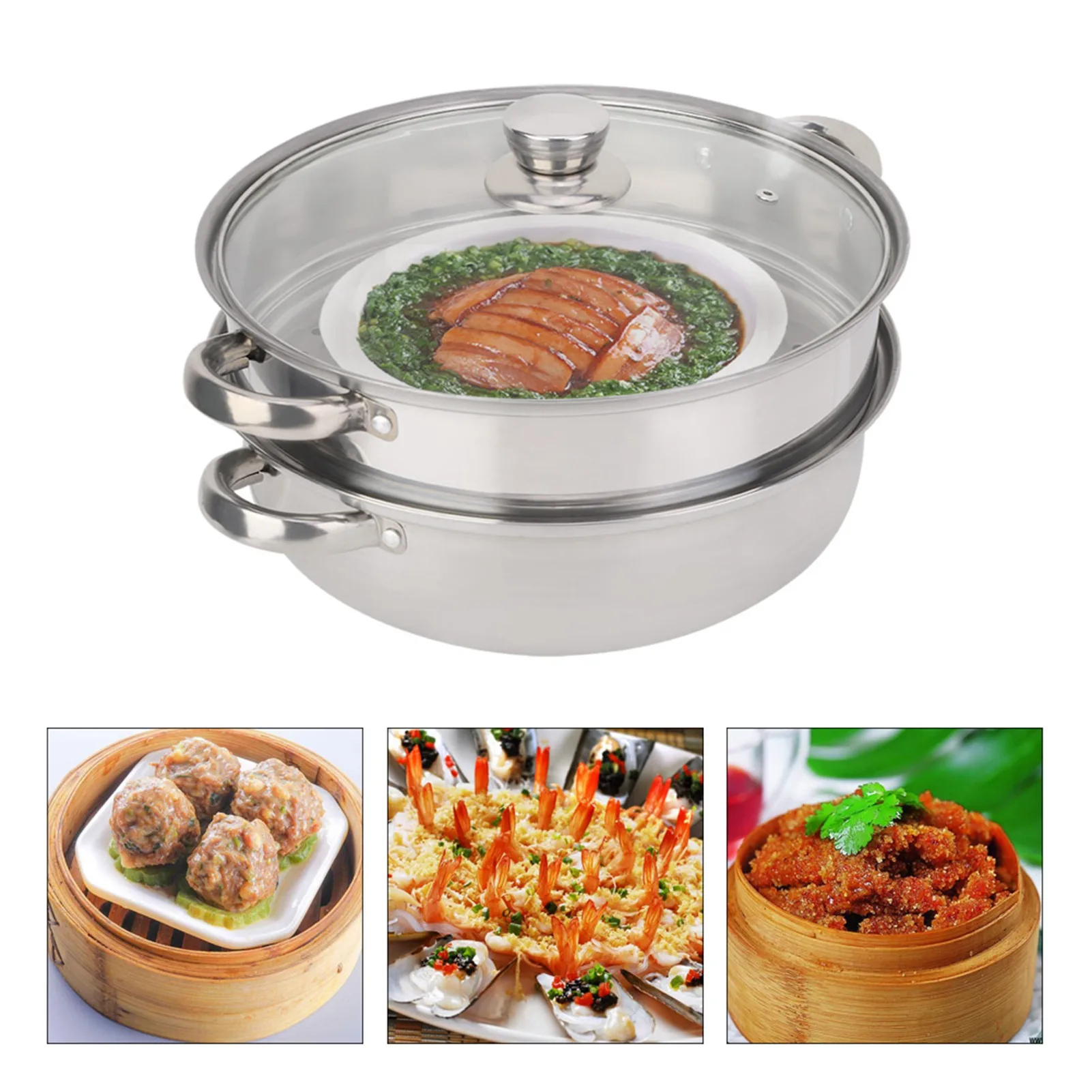 Stainless Steel Cookware 27cm/11in 2-Layer Steamer Pot Cooker Double Boiler Soup Steaming Pot