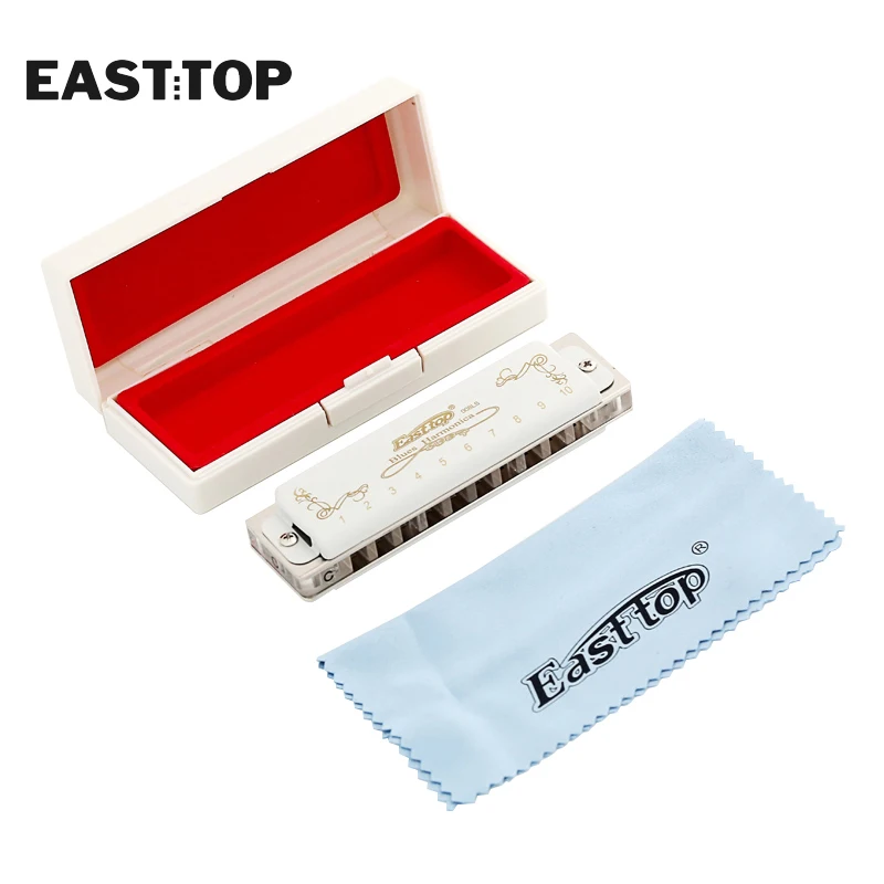Diatonic Harmonica Mouth Harp EASTTOP T008LS 10 Hole 20 Tone Diatonic Harmonica Transparent Comb With White Cover Professional Musical Instruments