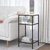 3-Tier Side Table, Set of 2 End Tables with Tempered Glass, Nightstands with Storage Shelves, Slim Sofa Table for Living Room, 6