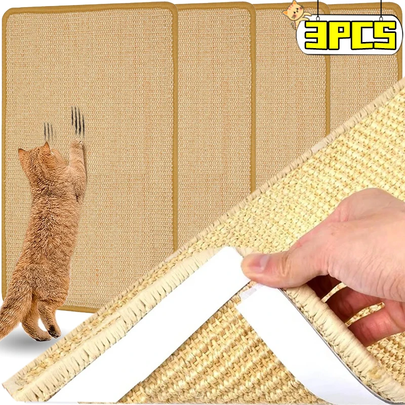 Cat Stratching Mat 1/4PCS Cat Scratcher Mats Natural Sisal Anti-slip Cat Scratching Pads ...