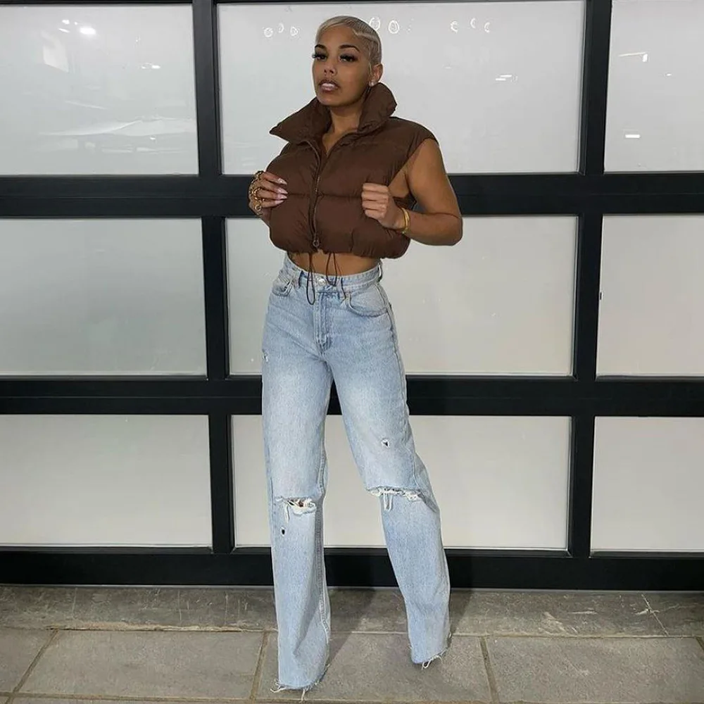 

Color Contrast Double-side Zipper Stand Collar Sleeveless Warm Cotton Jacket Women 2022 Autumn Winter Popular Street Casual Coat